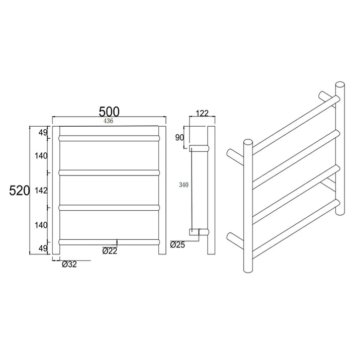 Round Brushed Nickel Round Electric Heated Towel Rack 4 Bars