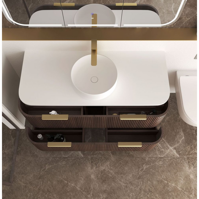 Havana Sable Walnut Fluted Wall Hung Curve Vanity 1200m