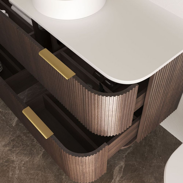 Havana Sable Walnut Fluted Wall Hung Curve Vanity 1200m