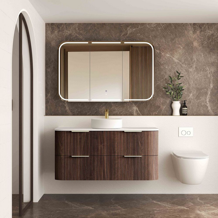 Havana Sable Walnut Fluted Wall Hung Curve Vanity 1200m