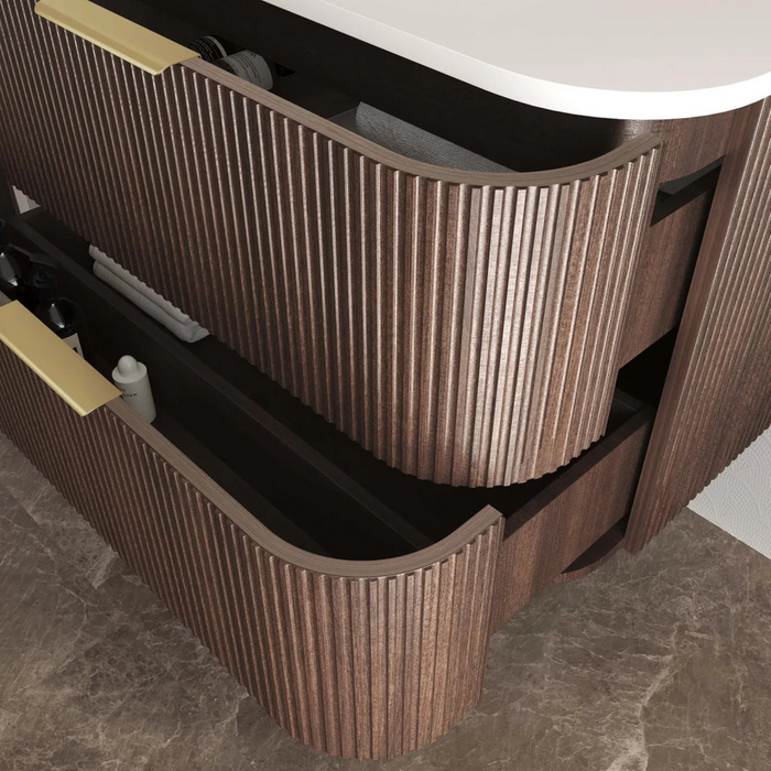 Havana Sable Walnut Fluted Wall Hung Curve Vanity 1500mm