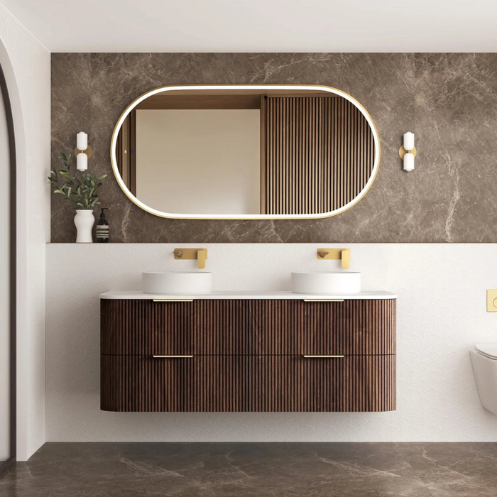 Havana Sable Walnut Fluted Wall Hung Curve Vanity 1500mm