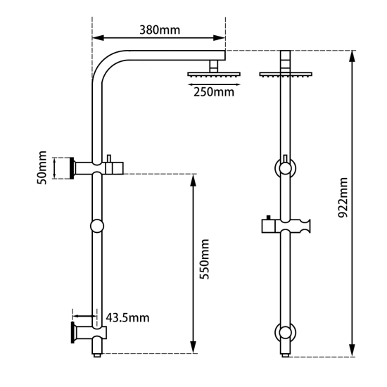 Right Angle Round Matte Black Shower Station Top Inlet