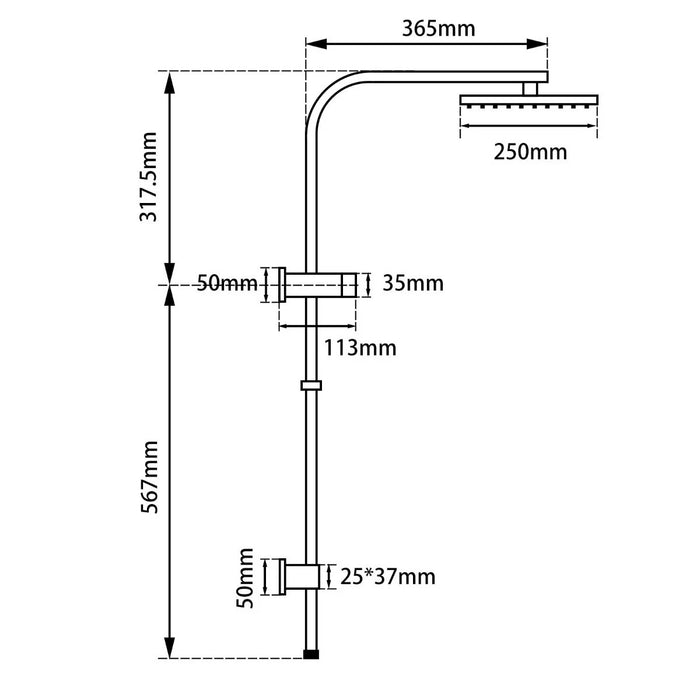 Square Chrome Shower Station Top Water Inlet