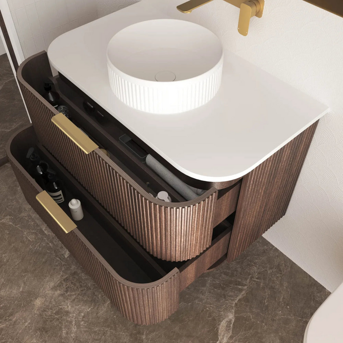 Havana Sable Walnut Fluted Wall Hung Curve Vanity 750mm