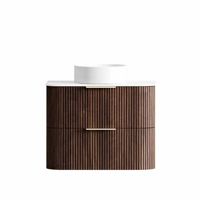 Havana Sable Walnut Fluted Wall Hung Curve Vanity 750mm