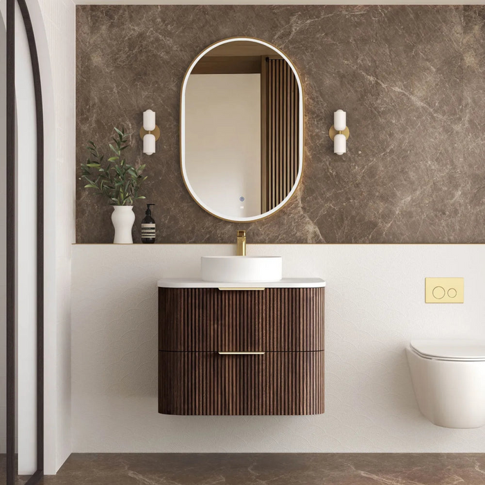 Havana Sable Walnut Fluted Wall Hung Curve Vanity 750mm