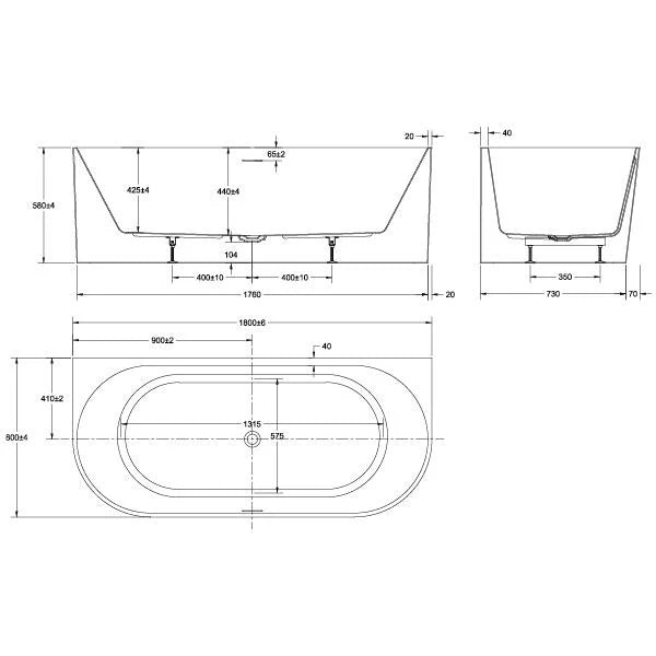 Adore Back To Wall Freestanding Gloss White Bath With Overflow 1800mm