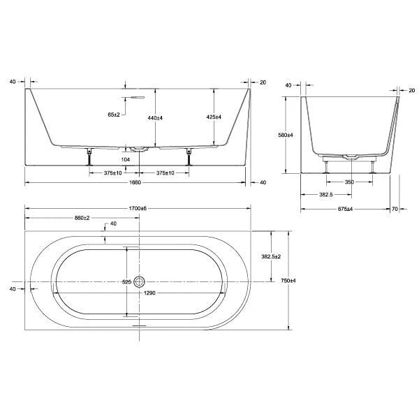 Adore Back To wall Freestanding Gloss White Bath With Overflow 1700mm