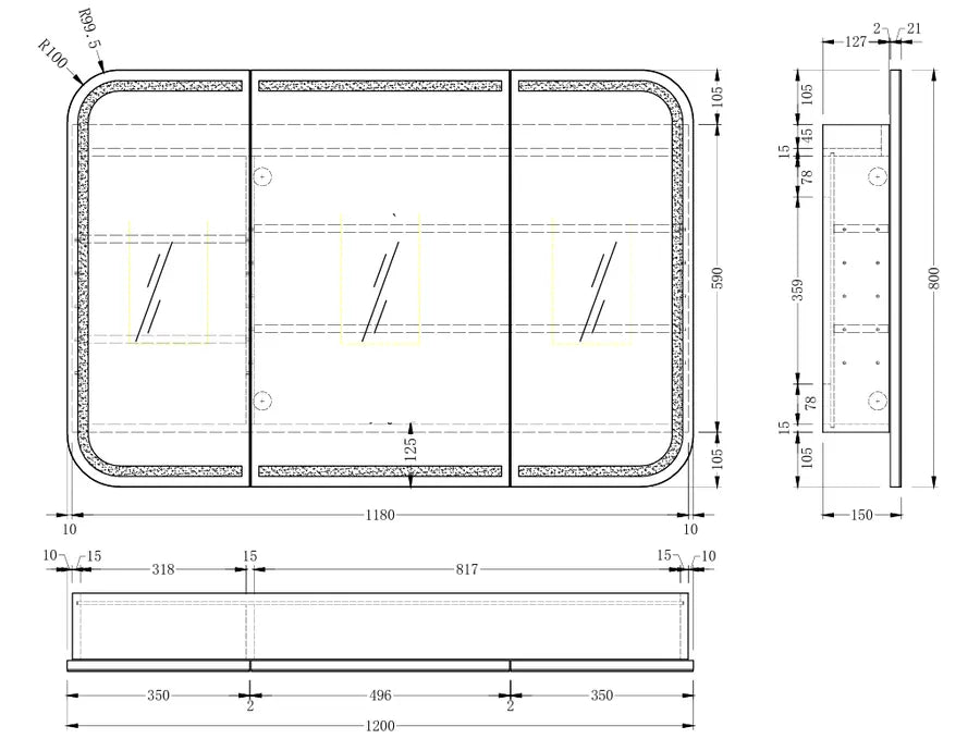 CARYSIL 1200x800mm Grand LED Walnut Shaving Cabinet