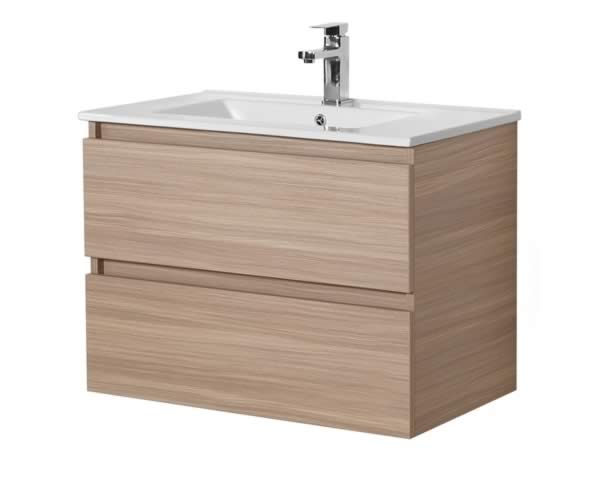 Stella 900mm Wall Hung Vanity Oak with ceramic moulded top