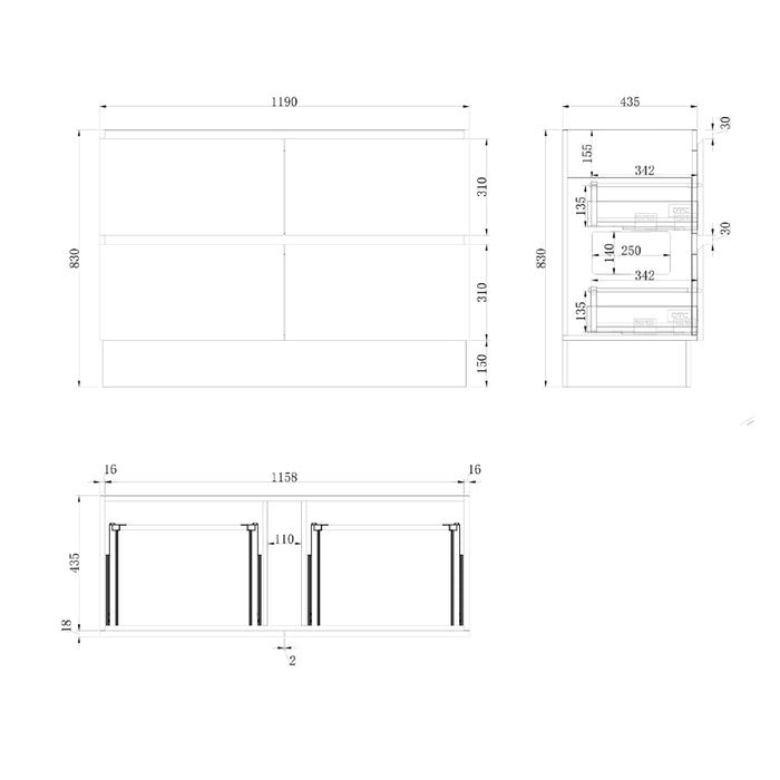 Firenze 4 Drawer Oak Vanity 1200mm