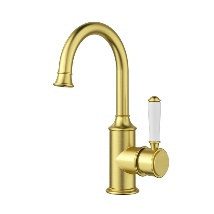 Clasico Basin Mixer Gooseneck - Ceramic Handle - GlazeX Bathware + Glazing