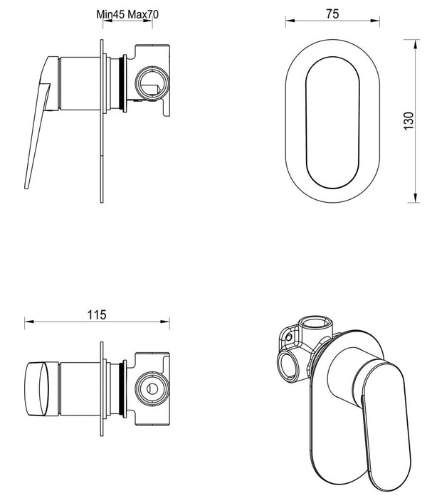 Lantra Shower Mixer - Oval Plate