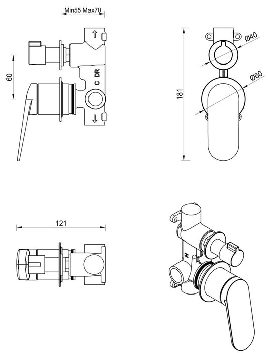 Lantra Shower Mixer Diverter - Round Plate