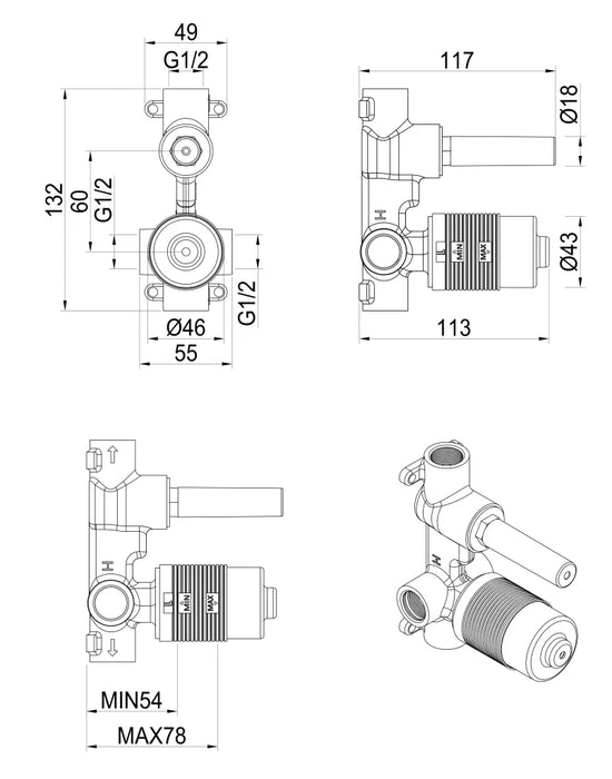 Lantra Wall Mixer Diverter Body