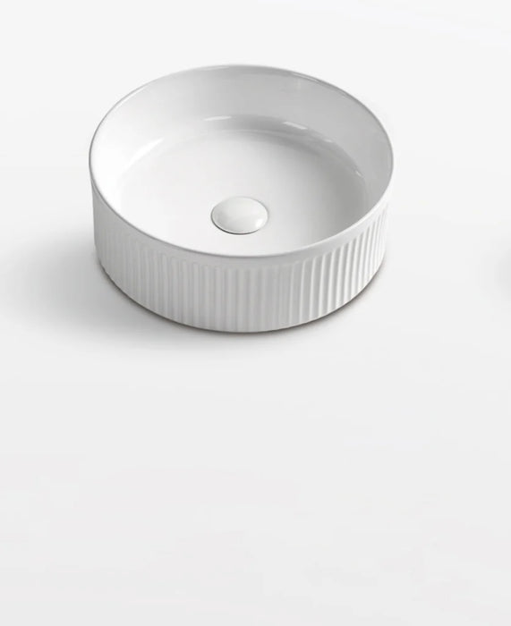 Round Matte White Fluted Above Counter Ceramic Basin