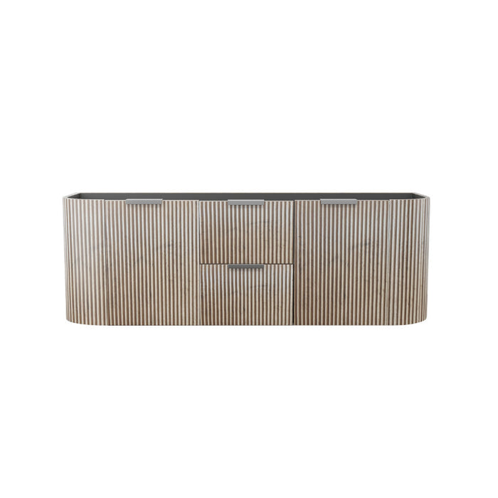 Positano 1500 x 460 Curved Fluted Vanity WALNUT with BMW stone top