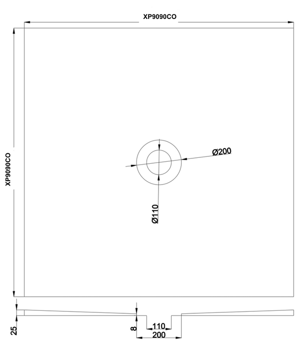 XPS Tile over tray 900 x 900 with centre waste