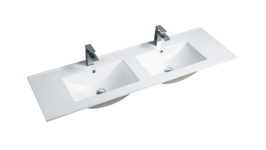Gloss White Ceramic Top Double Bowl 1500mm