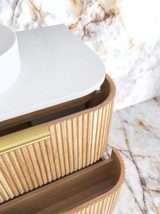 Havana Woodland Oak Fluted Wall Hung Curve Vanity 900mm