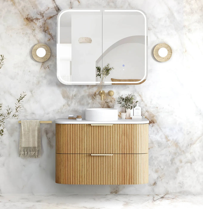 Havana Woodland Oak Fluted Wall Hung Curve Vanity 900mm