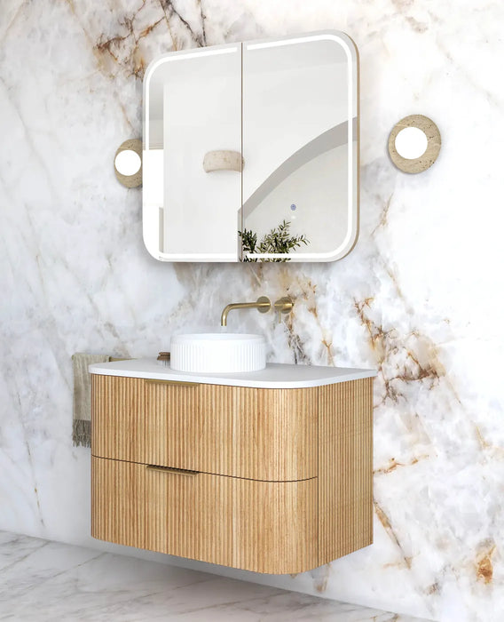 Havana Woodland Oak Fluted Wall Hung Curve Vanity 900mm