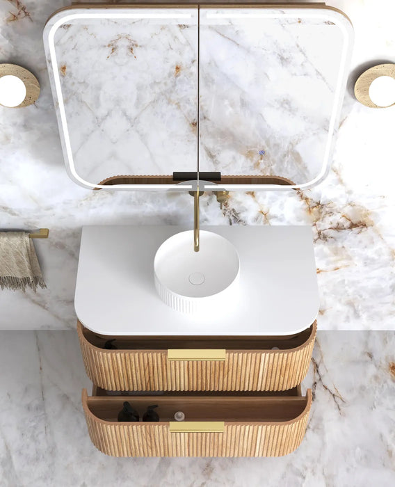 Havana Woodland Oak Fluted Wall Hung Curve Vanity 900mm