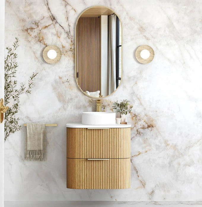 Havana Woodland Oak Fluted Wall Hung Curve Vanity 600mm
