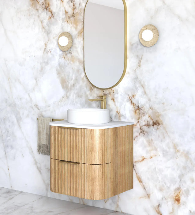 Havana Woodland Oak Fluted Wall Hung Curve Vanity 600mm