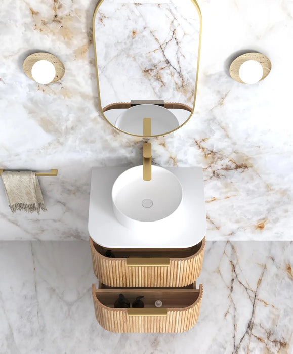 Havana Woodland Oak Fluted Wall Hung Curve Vanity 600mm