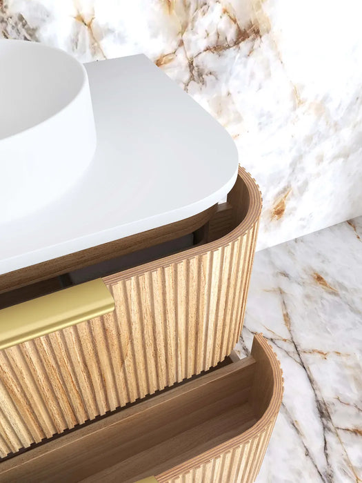 Havana Woodland Oak Fluted Wall Hung Curve Vanity 750mm
