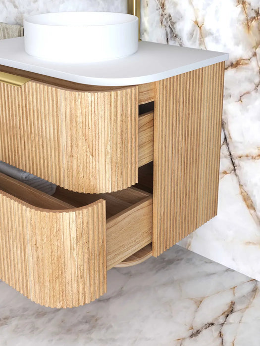 Havana Woodland Oak Fluted Wall Hung Curve Vanity 750mm