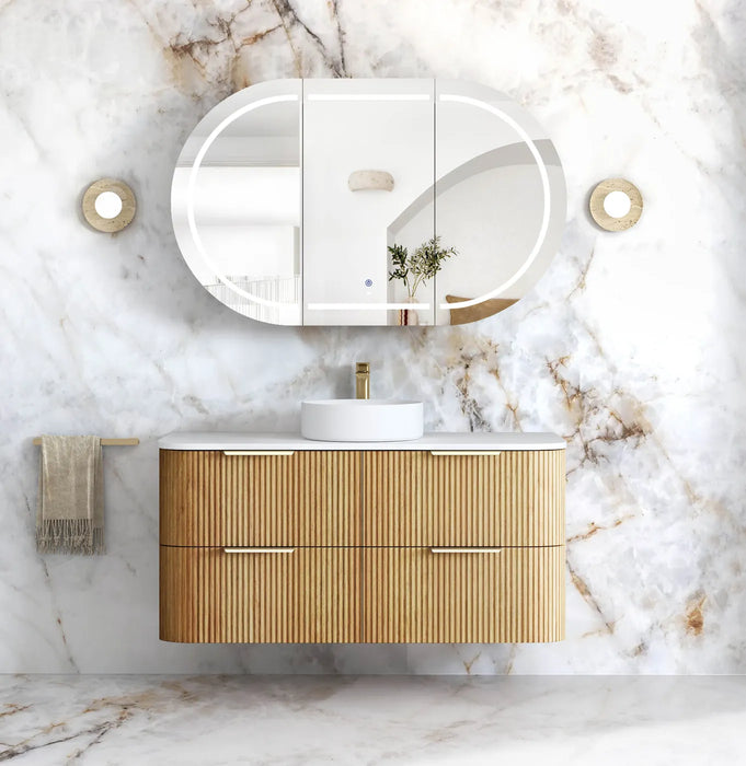Havana Woodland Oak Fluted Wall Hung Curve Vanity 1200mm