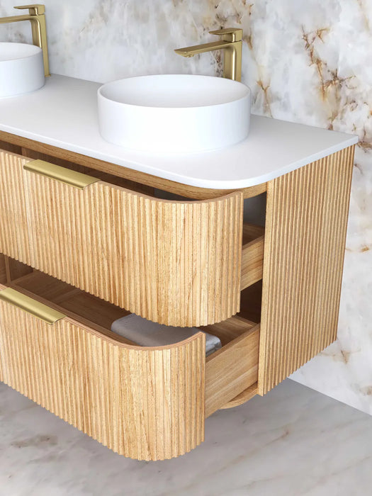 Havana Woodland Oak Fluted Wall Hung Curve Vanity 1500mm