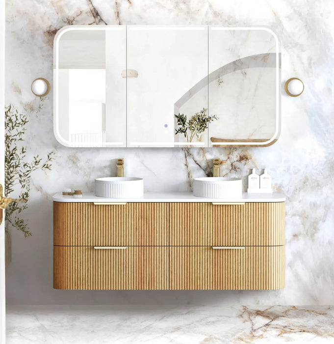 Havana Woodland Oak Fluted Wall Hung Curve Vanity 1500mm