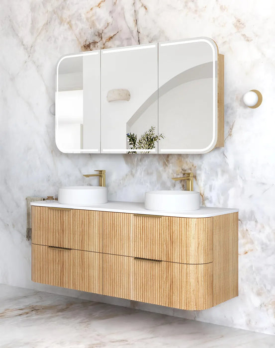 Havana Woodland Oak Fluted Wall Hung Curve Vanity 1500mm