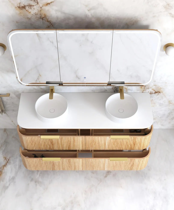 Havana Woodland Oak Fluted Wall Hung Curve Vanity 1500mm