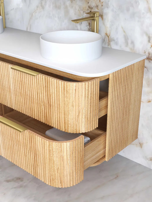 Havana Woodland Oak Fluted Wall Hung Curve Vanity 1800mm
