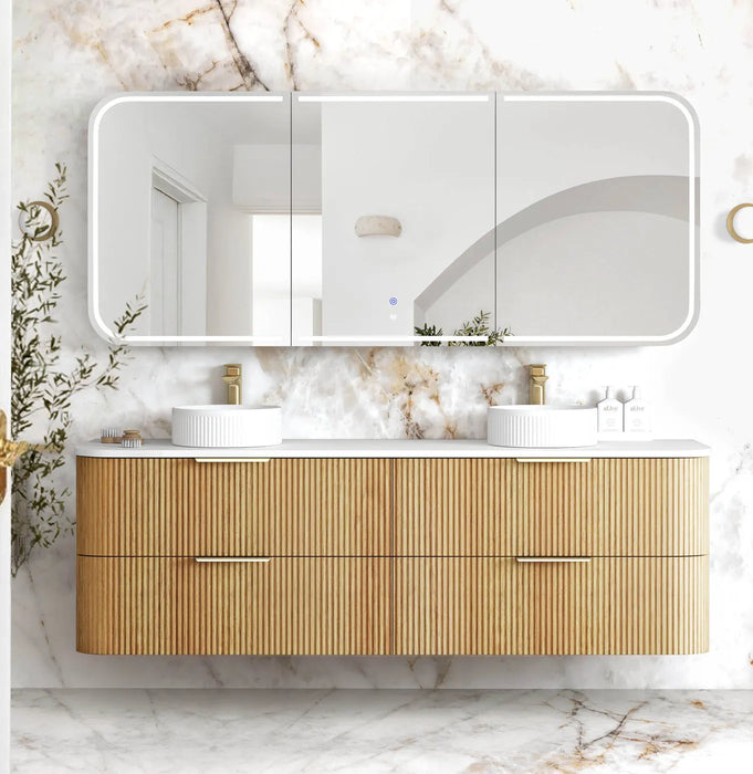 Havana Woodland Oak Fluted Wall Hung Curve Vanity 1800mm