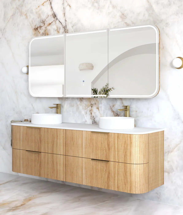 Havana Woodland Oak Fluted Wall Hung Curve Vanity 1800mm