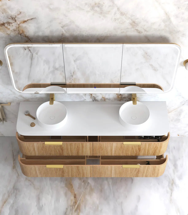 Havana Woodland Oak Fluted Wall Hung Curve Vanity 1800mm