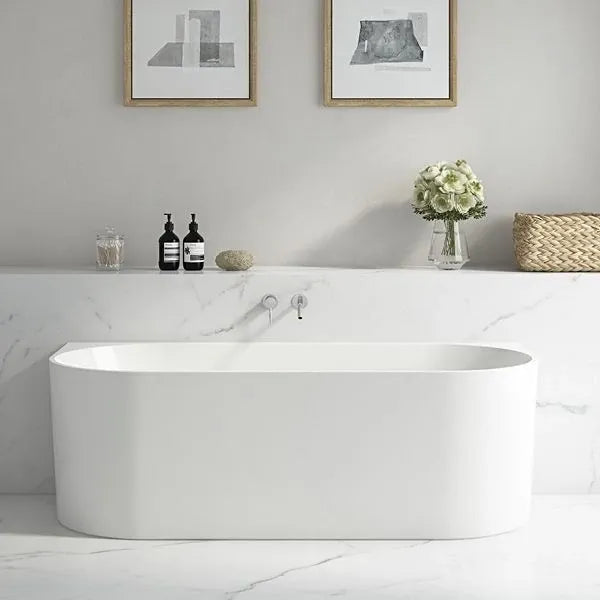 Adore Back To wall Freestanding Gloss White Bath With Overflow 1500mm